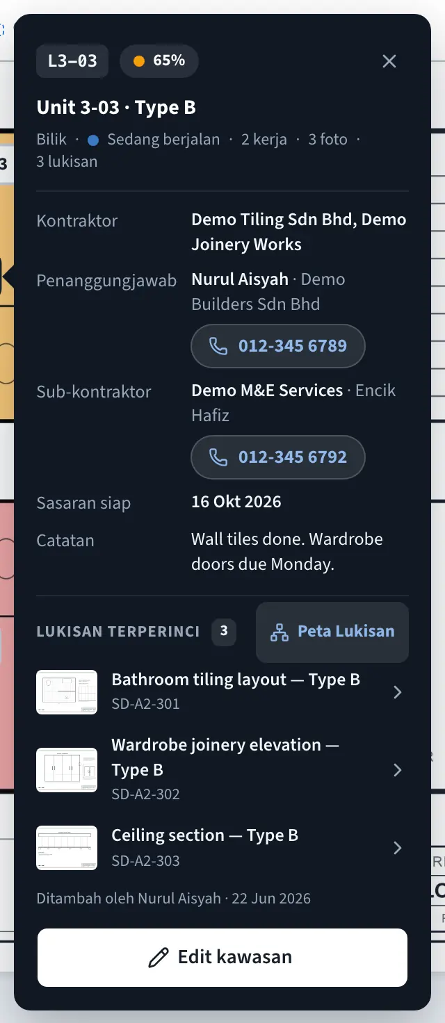 The info card of a unit, in Bahasa Malaysia